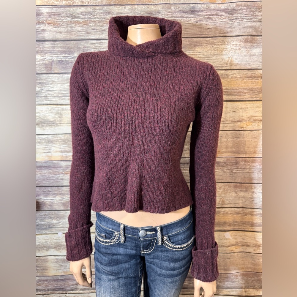 Banana Republic‎ Turtleneck Sweater L Large Wool Blend Purple Ribbed Crop